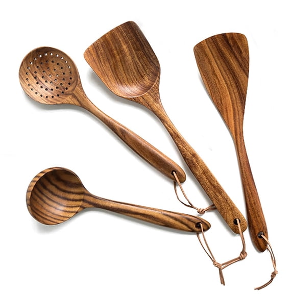 MIGAKU HOME Wooden Spoons for Cooking,4 Pcs Natural Teak Wooden Utensil Set for Cooking,Premium Nonstick Kitchen Utensils, Durable Eco-Friendly Wooden Cooking Tools 