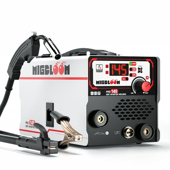 MIGBLOOM 145A Flux Core MIG Welder 110V 3 in 1 Gasless MIG/Stick/Lift TIG Welding Machine Portable Welder with Synergic Control IGBT Inverter