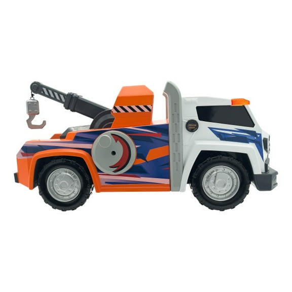Mighty Fleet Power Movers 15" Interactive Tow Truck Toy w/Lights & Sounds, Motorized Winch, Realistic Design & Batteries Included - Age 3+