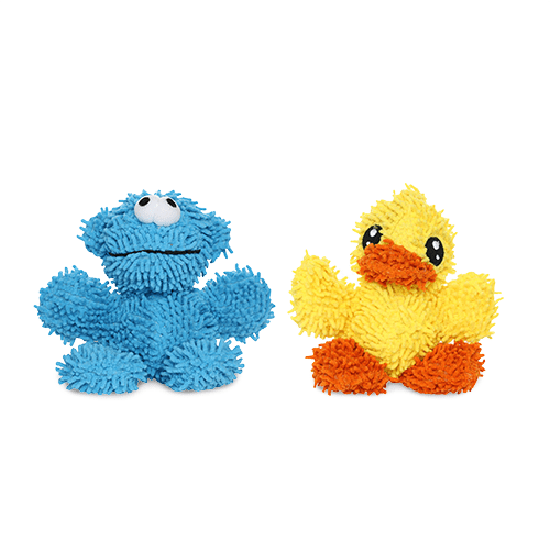 Mighty Jr Microfiber Ball Duck and Monster Durable Plush Squeaky Dog Toy, 2 Pack