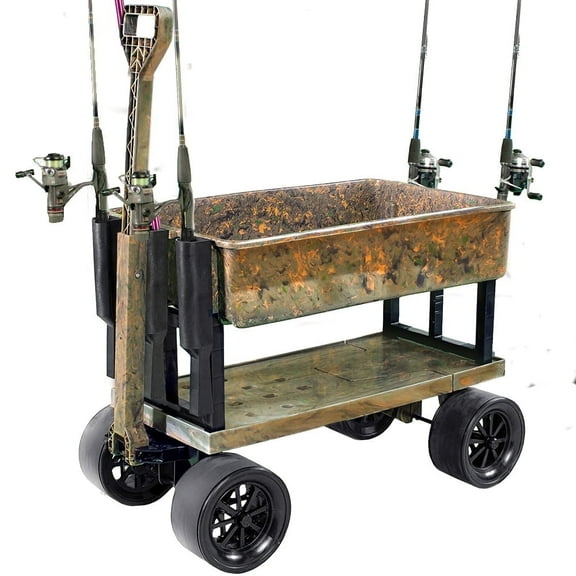 Mighty Max Cart Camo Outdoor Fishing Cart, Cooler Wheel Kit, Never-Flat 8-Inch Wheels, with CamoTub