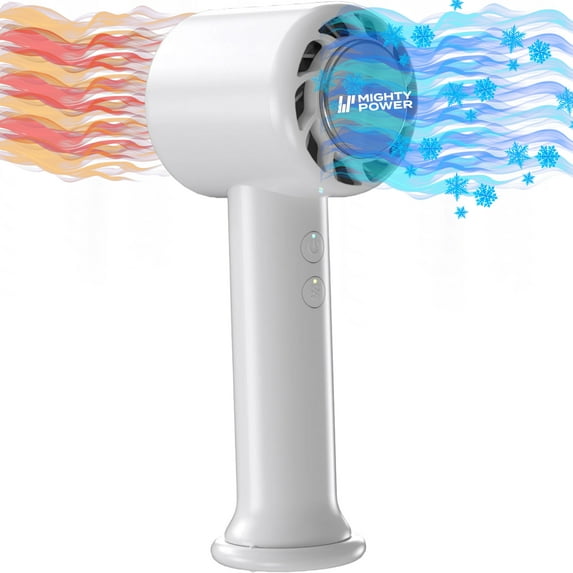 MIGHTY POWER Handheld Air Cooling Fan, 3 Speeds, Rechargeable USB-C, Indoor/Outdoor, Instant Air-Cooling Tech, 10 Hrs Runtime, 1.5 Hrs Cooling, Compact, Gift, Travel, Camping, White, 6.5 Inches