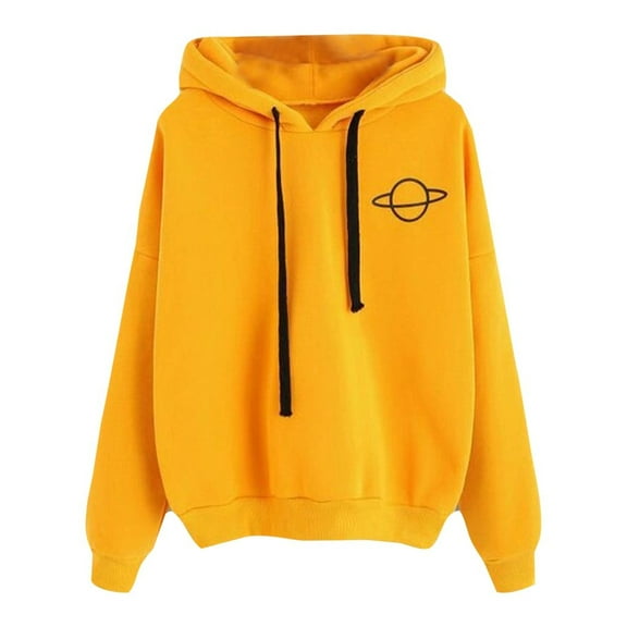 AWZXDE Women's Loose Fit Casual Hoodie with Print, Bright Color Pullover Sweatshirt for Relaxed Style Yellow,L