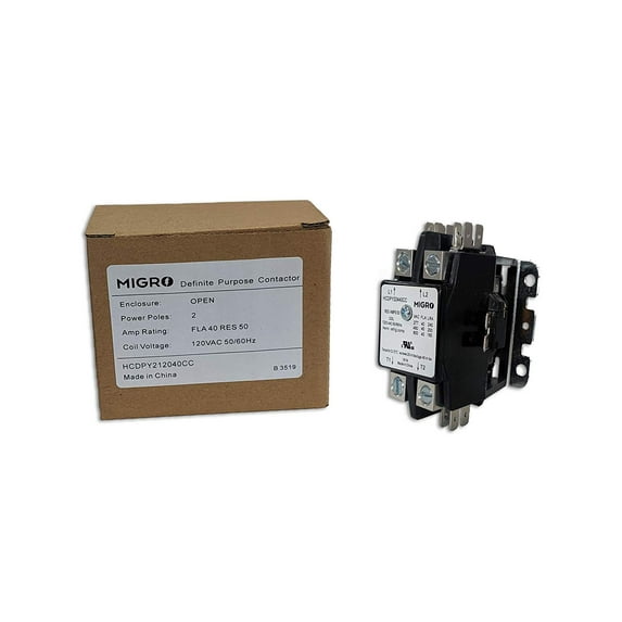 MIGRO 2 Pole 40 AMP 120 Volt Coil Heavy Duty AC Contactor Replaces Virtually All Residential 2 Pole Models