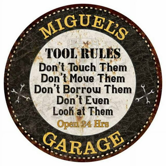 MIGUEL'S Garage Rules 14" Round Metal Sign Garage Bar Wall Décor 100140013328