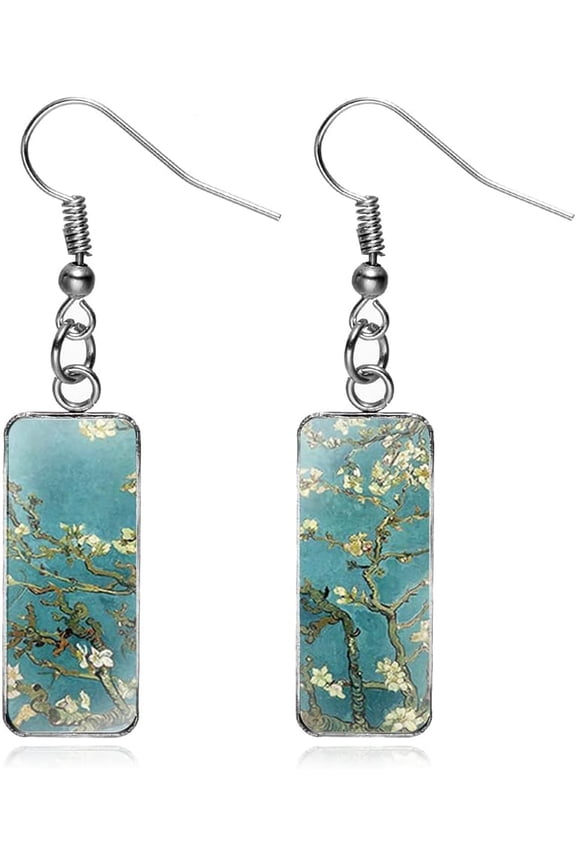 MIGUO STORE Chic Fashion Creative Color Time Gem Earrings for Women Unique Van Gogh Painting Silhouette Abstract Art Earrings Jewelry[c9274]