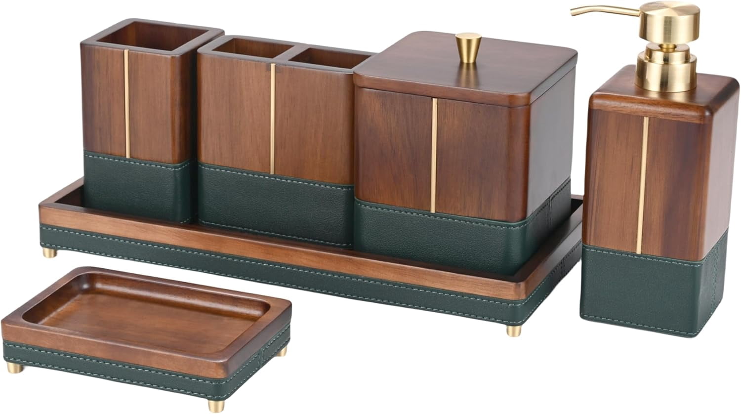 MIHIRO Acacia Wood Bathroom Accessory Set with Tray Lotion Soap ...