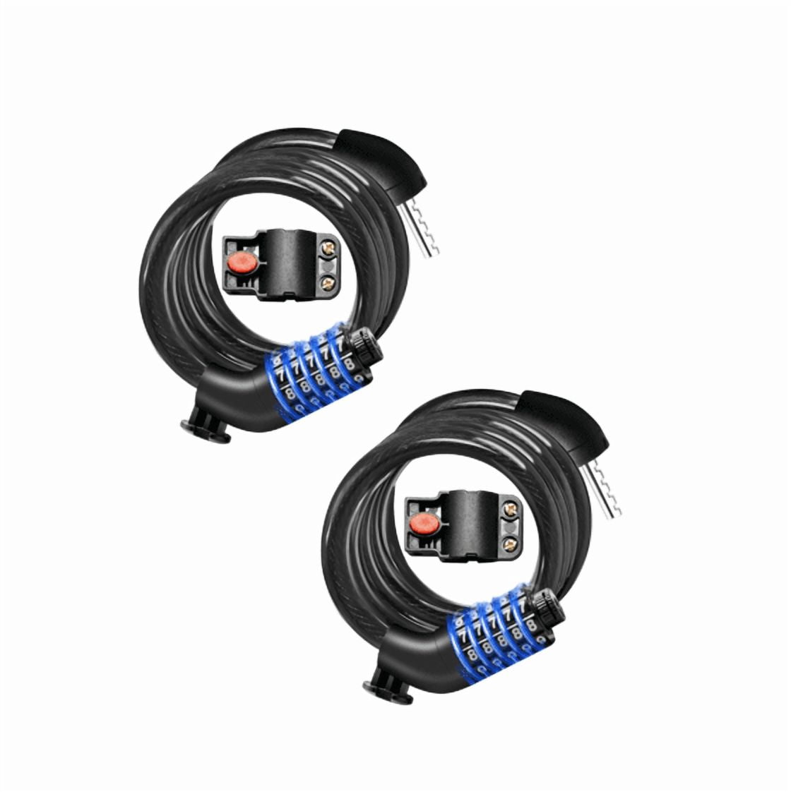 MIHOVER 2Pcs Bike LockCable with Combination,High Security 5-Digit Resettable Combination Bicycle Lock Anti-Theft, Scooter Lock with Mounting Bracket for Bikes and Scooters-Black
