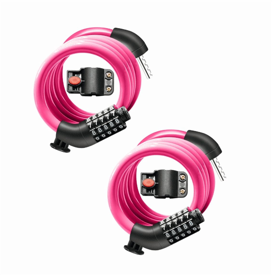 MIHOVER 2Pcs Bike LockCable with Combination,High Security 5-Digit Resettable Combination Bicycle Lock Anti-Theft, Scooter Lock with Mounting Bracket for Bikes and Scooters-Pink