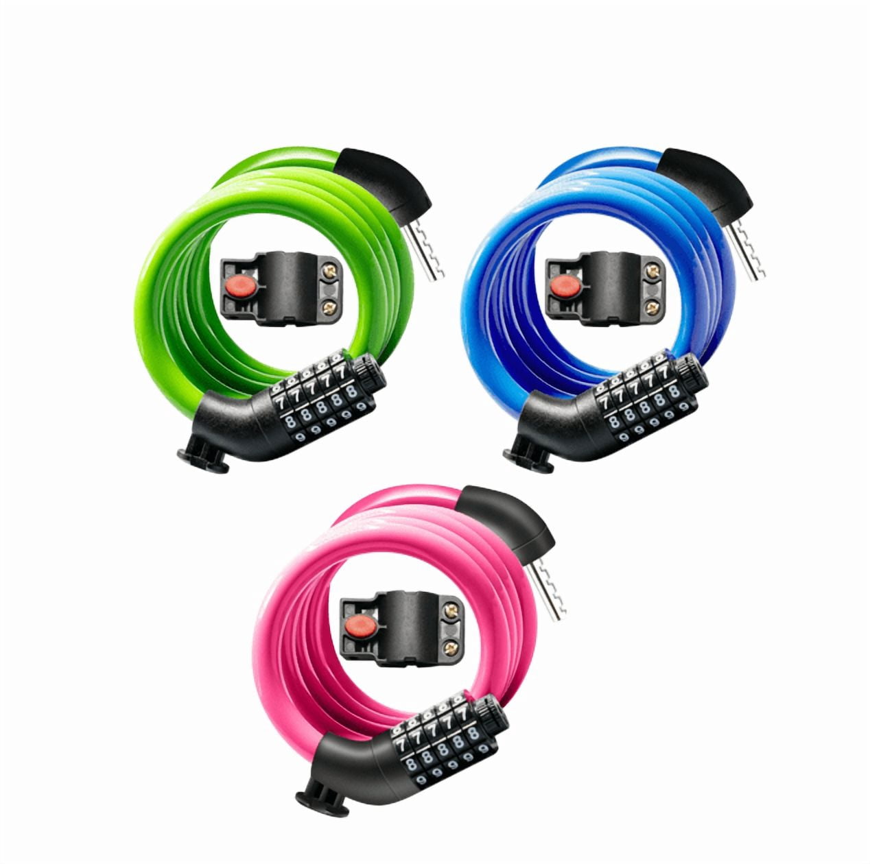 MIHOVER 3PCS Bike LockCable with Combination,High Security 5-Digit Resettable Combination Bicycle Lock Anti-Theft, Scooter Lock with Mounting Bracket for Bikes and Scooters