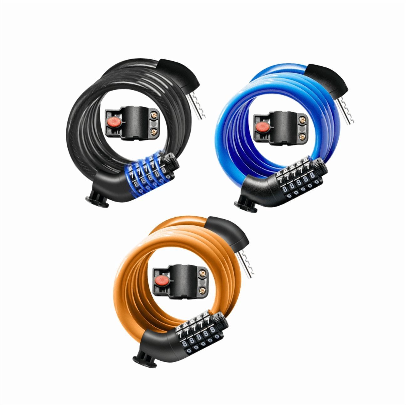 MIHOVER 3PCS Bike LockCable with Combination,High Security 5-Digit Resettable Combination Bicycle Lock Anti-Theft, Scooter Lock with Mounting Bracket for Bikes and Scooters