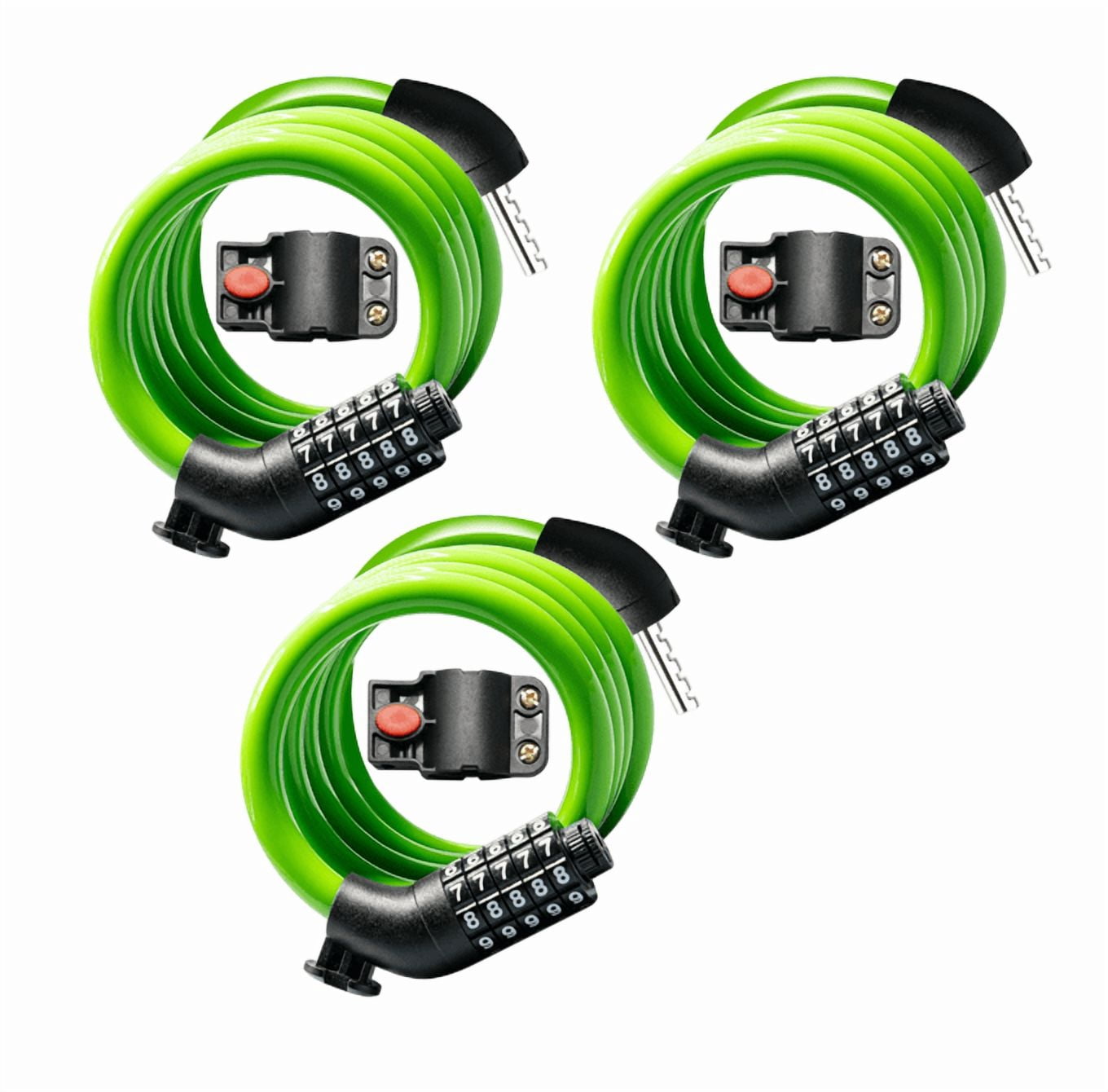 MIHOVER 3Pcs Bike LockCable with Combination,High Security 5-Digit Resettable Combination Bicycle Lock Anti-Theft, Scooter Lock with Mounting Bracket for Bikes and Scooters-Green