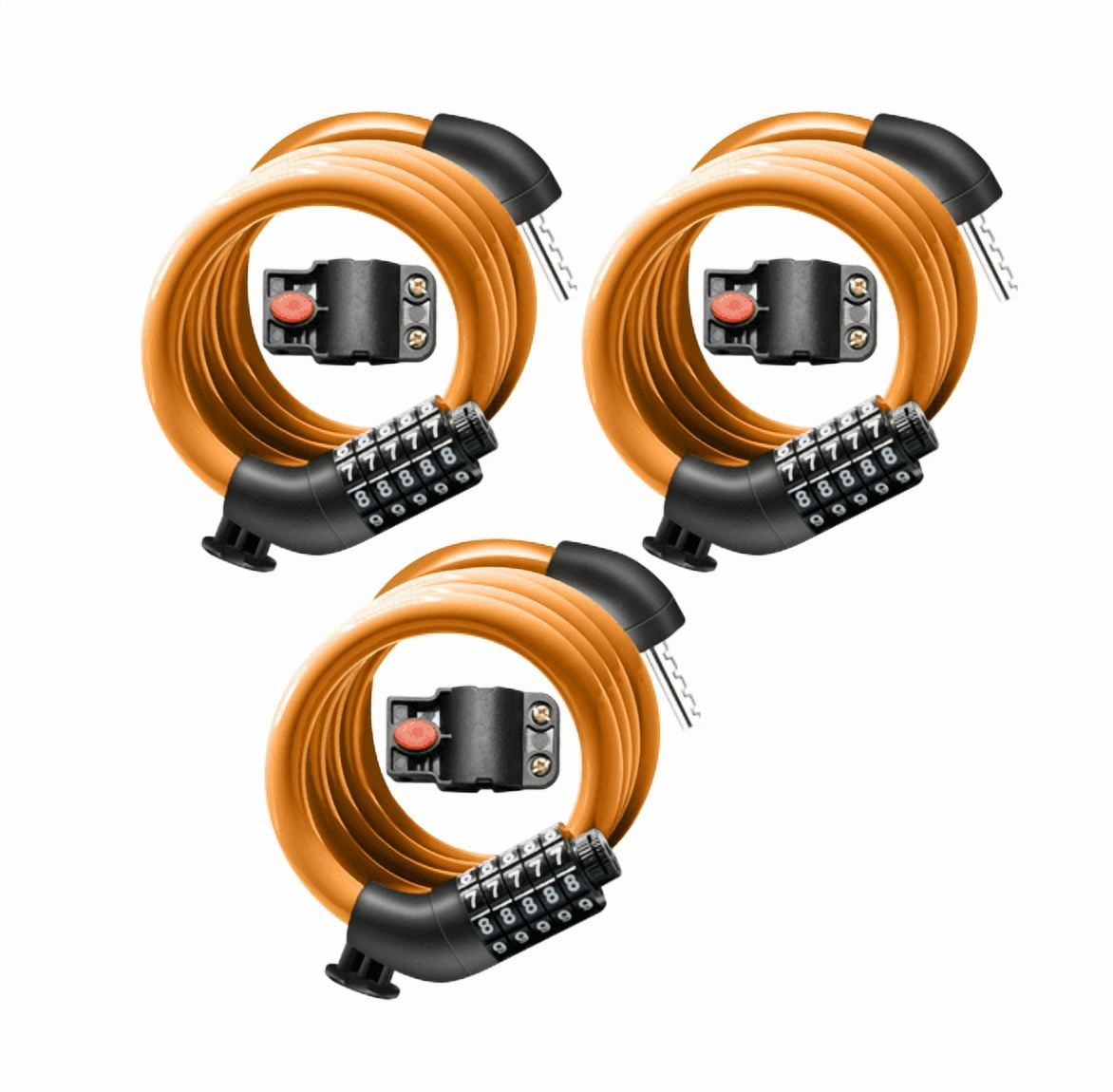 MIHOVER 3Pcs Bike LockCable with Combination,High Security 5-Digit Resettable Combination Bicycle Lock Anti-Theft, Scooter Lock with Mounting Bracket for Bikes and Scooters-Yellow
