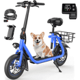 thumbnail image 1 of MIHOVER 450W Electric Scooter with Seat, Commuter Electric Scooter for Adult with Basket & Free Phone Holder & Steel Cable Lock & Inner Tube UL2272 Certified - up to 21 Miles 15.5MPH-Blue, 1 of 13