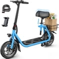 thumbnail image 1 of MIHOVER Electric Scooter with Seat for Adults & Seniors, 450W Comfortable Commuter Scooter with Basket, 12" Tires, 15 Mile Range, UL2272 Certified - Blue, 1 of 9