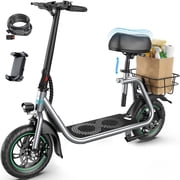 MIHOVER 450W Electric Scooter with Seat, Commuter Electric Scooter for Adult with Basket & Free Phone Holder & Steel Cable Lock & Inner Tube- up to 21 Miles 15.5MPH-Oange