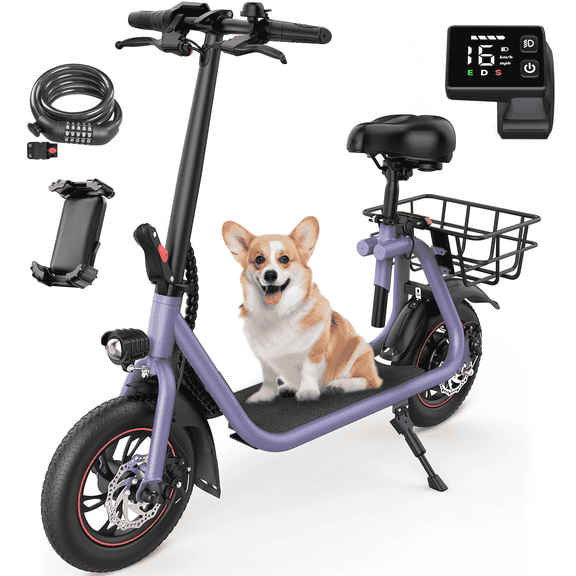 MIHOVER 12" Electric Scooter with Seat for Adults, 450W 16MPH, 15 Mile Range, UL2272 Certified, Comfortable Commuter Scooter with Adjustable Large Seat, 265LB Load - Purple