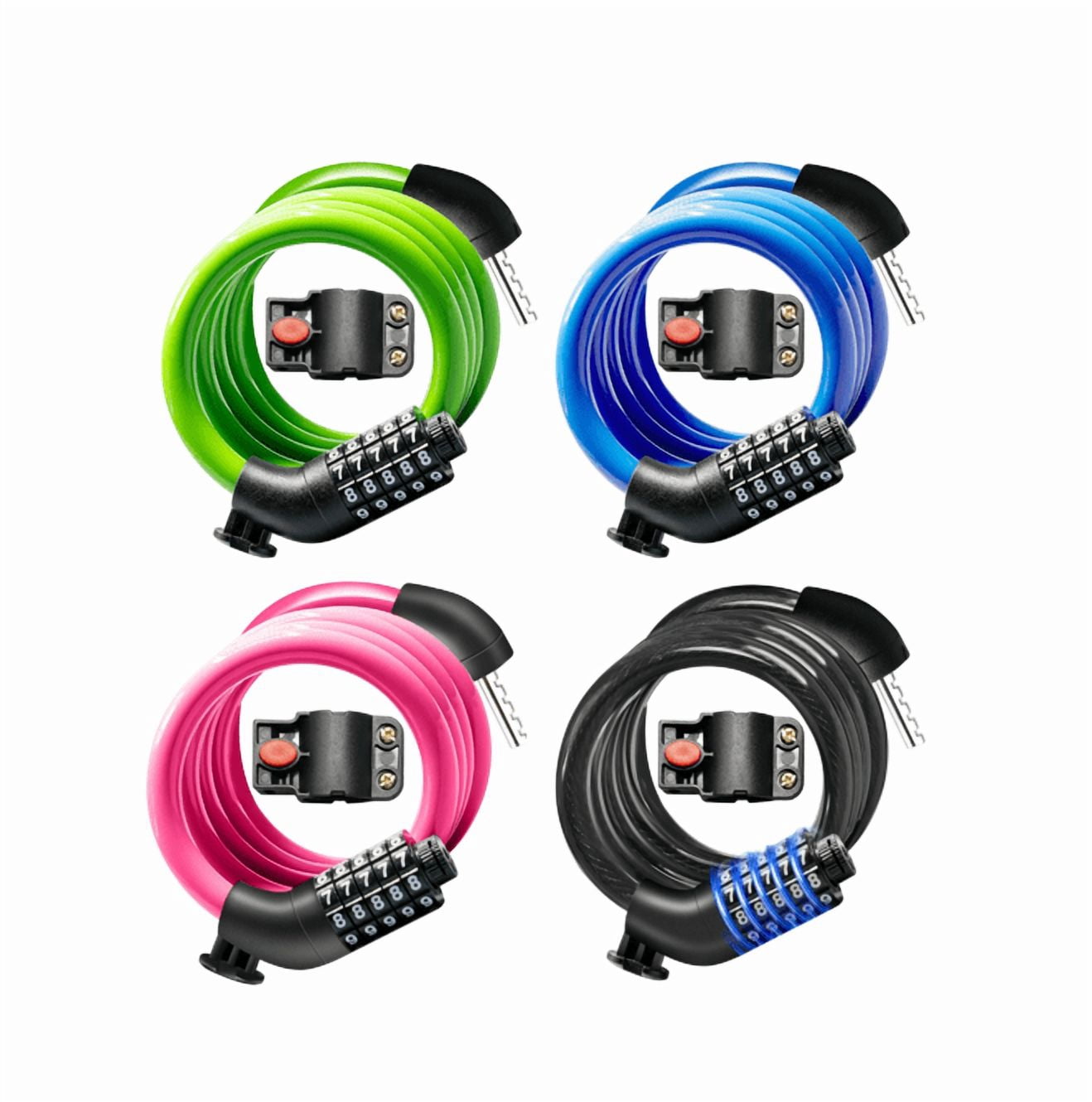 MIHOVER 4PCS Bike LockCable with Combination,High Security 5-Digit Resettable Combination Bicycle Lock Anti-Theft, Scooter Lock with Mounting Bracket for Bikes and Scooters