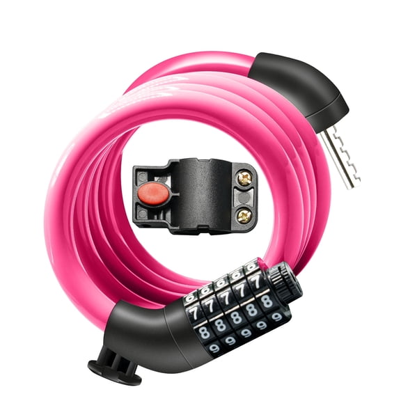MIHOVER Bike LockCable with Combination,High Security 5-Digit Resettable Combination Bicycle Lock Anti-Theft, Scooter Lock with Mounting Bracket for Bikes and Scooters-Pink