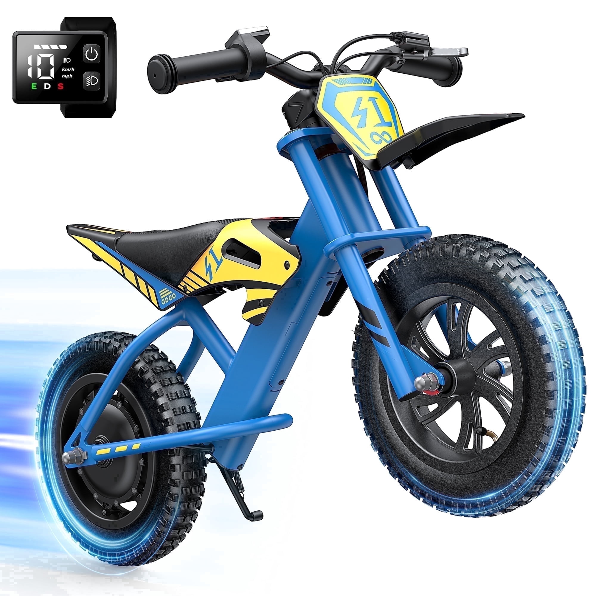 MIHOVER 21.6V Electric Bike for Kids 12", 200W Electric Banlance Bike Ages 5-8 Years Old, Electric Motorcycle Max 10MPH with LED Display, Beginners Friendly - Blue