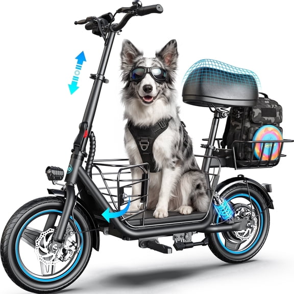 MIHOVER Electric Scooter with Seat for Adults & Medium Dogs, 650W Pet Scooter, 14" Tires, 30 Mile Range, 300 LBS, UL2272 Certified for Walks, Park Trips & Daily Rides