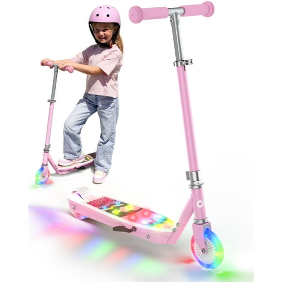 MIHOVER Electric Scooter for Kids Ages 6-12,with LED Lights & Adjustable Handlebar,Ride-On Toys Max Load 121lbs,UL & CPC Certified Kids Electric Scooter - Pink