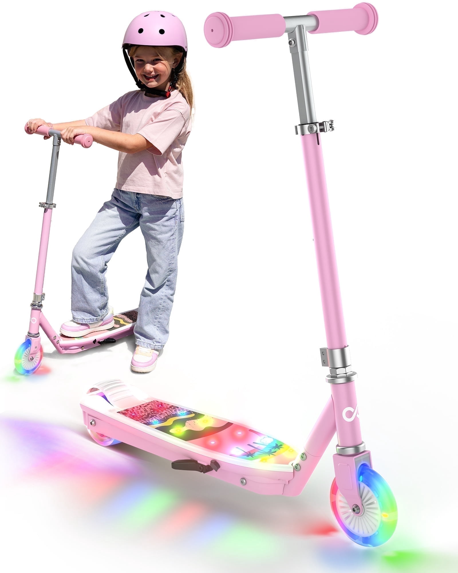 MIHOVER Electric Scooter for Kids Ages 3-8,with LED Lights & Adjustable Handlebar,80W Motor Max Range 6Mi up to 5 Mph,UL & CPC Certified - Pink