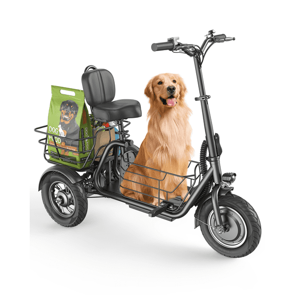 MIHOVER 3 Wheel Electric Tricycle for Adults & Seniors, 650W Motor, 15.5MPH 30Miles Long Range, Dual Baskets Cargo Trike, Rear Dual Shock Absorbers, 300 lb Load, UL2849 Certified