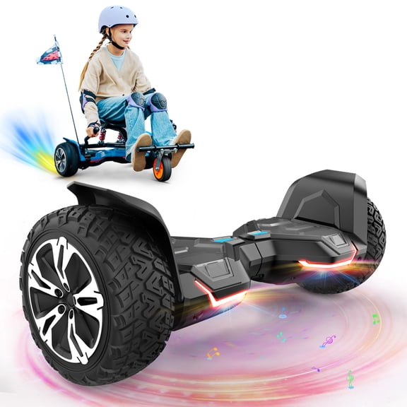 MIHOVER Warrior 8.5" Self-Balancing Scooter with Seat Attachment,All Terrain Self-Balancing Scooter & Go Kart Attachment with Rear Shock & Adjustable Length,Fits 6.5" 8" 10", 360 Swivel Wheels-Black