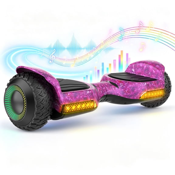 MIHOVER 6.5" Kids Self Balancing Hoverboard All-Terrain- 250W*2 Motor&LED Lights,Bluetooth Speaker for Ages 6-12,Max Load 176 lbs-Galaxy Purple