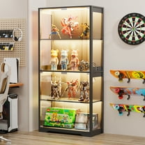 MIIFUNY 65" Glass Display Cabinet with LED Lights, 4 Tier Curio Storage Cabinet, Black