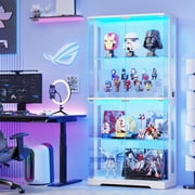 MIIFUNY Display Cabinet with Glass Doors 4 Tier Curio Cabinet & Bookshelf with LED, White