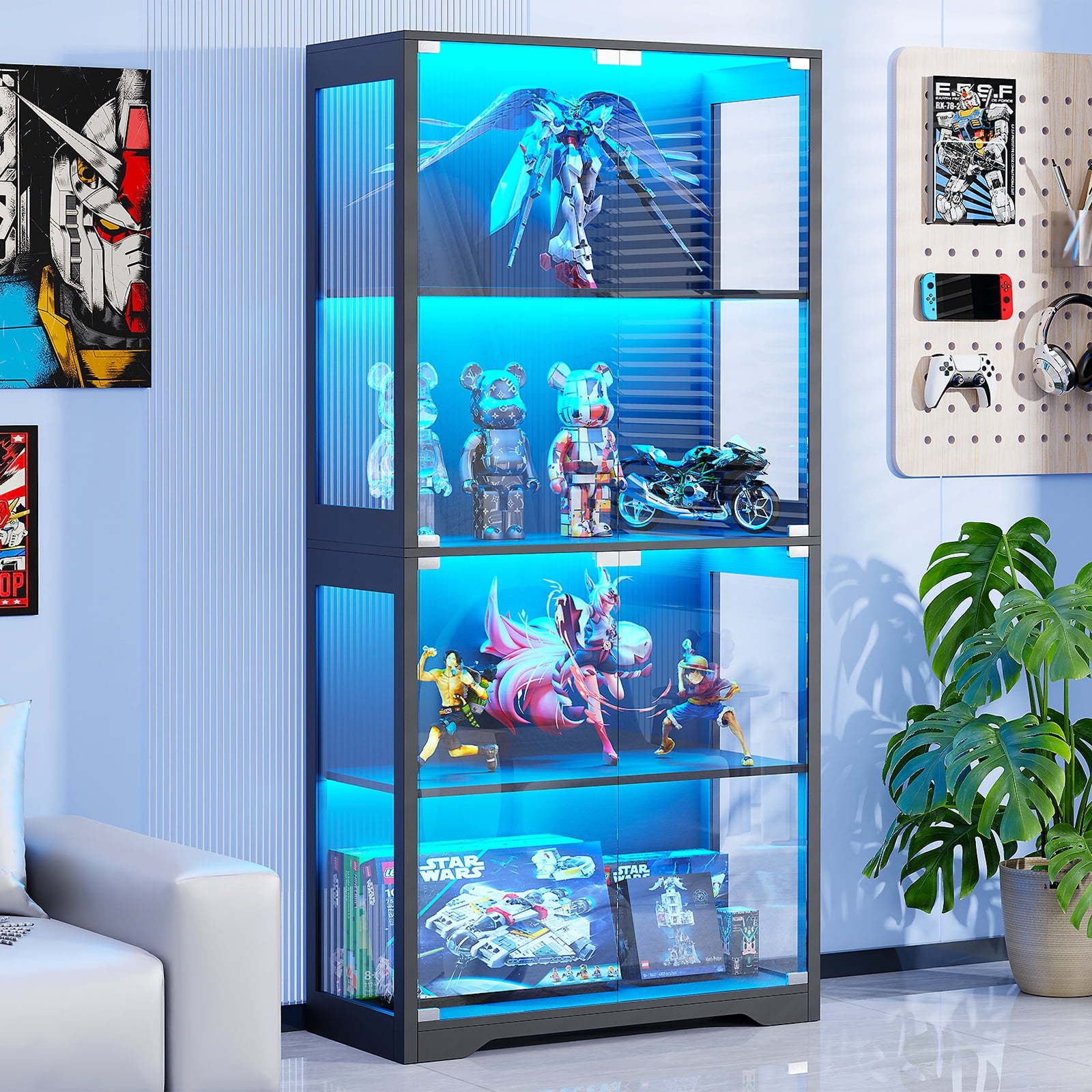 Walmart sales :  BROTTAR Display Cabinet with Glass Doors, 65" Storage Cabinet with LED, 4-Tier Curio Cabinet & Bookshelf, Collection Showcase for Home Office, Black
