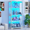 thumbnail image 1 of BROTTAR Display Cabinet with Glass Doors, 65" Storage Cabinet with LED, 4-Tier Curio Cabinet & Bookshelf, Collection Showcase for Home Office, Gray, 1 of 10