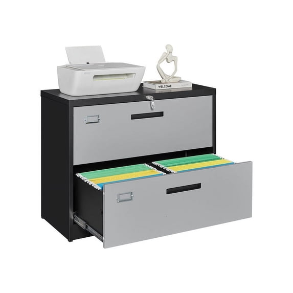 MIIIKO 2 Drawer Lateral File Cabinet with Lock, 35.4" Wide Metal Filing Cabinet, Office Legal Letter File Storage