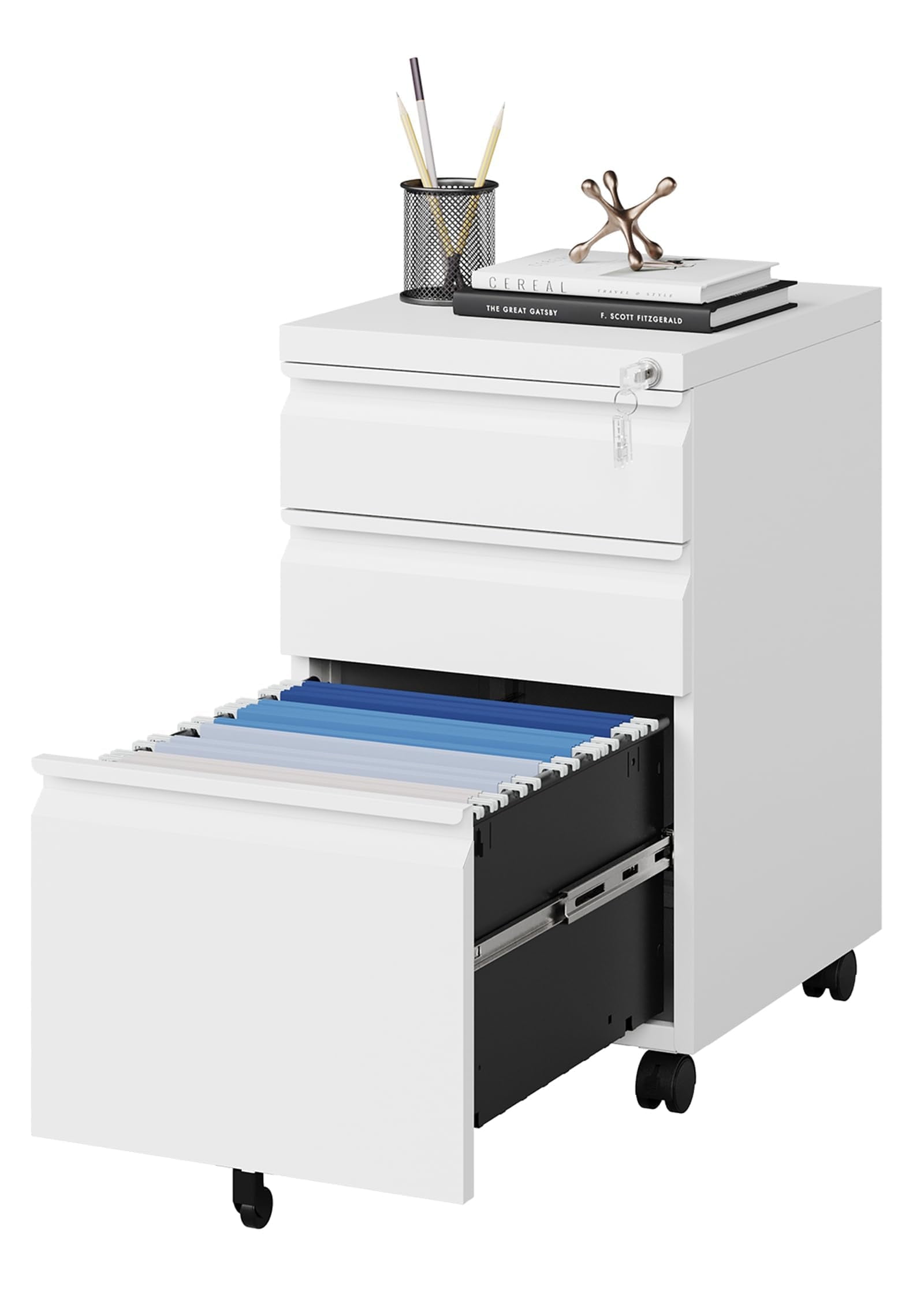 MIIIKO 3 Drawer File with Lock, Under Desk Metal Filing