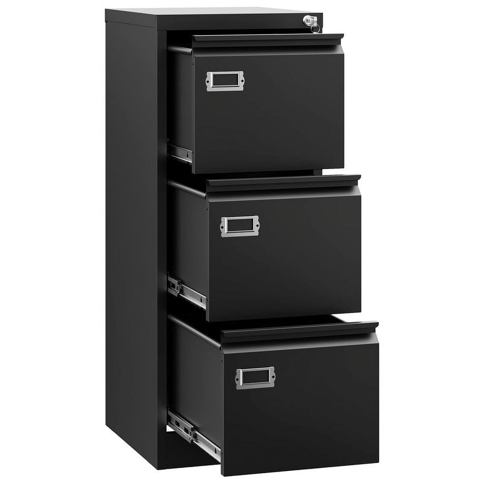 Black Metal 3-Drawer Lockable Vertical Filing Cabinet