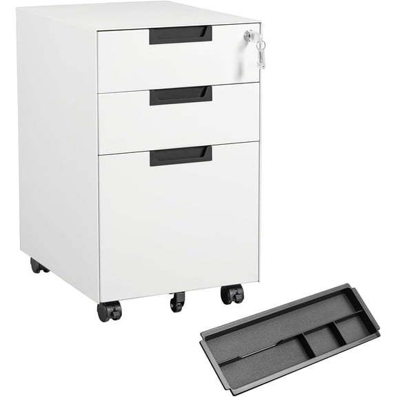 MIIIKO 3 Drawer Filing Cabinet with Lock, Metal Vertical File Cabinets for Home Office, Full Assembled File Cabinets Under Desk, Letter/Legal/A4 File Folders Storage