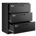 thumbnail image 1 of MIIIKO 3 Drawer Lateral File Cabinet with Lock, Black Lateral Filing Cabinet for Legal/Letter A4 Size, Locking Wide File Cabinet for Home Office, Metal, 1 of 6