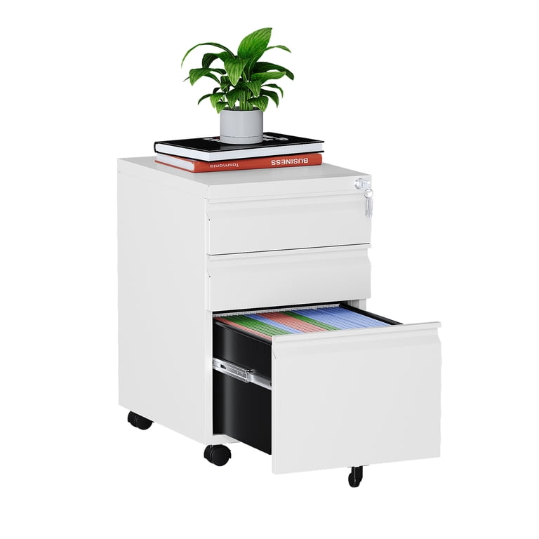 3-Drawer Vertical File Cabinet On Wheels – Mobile Locking Storage For Home Office & Under Desk