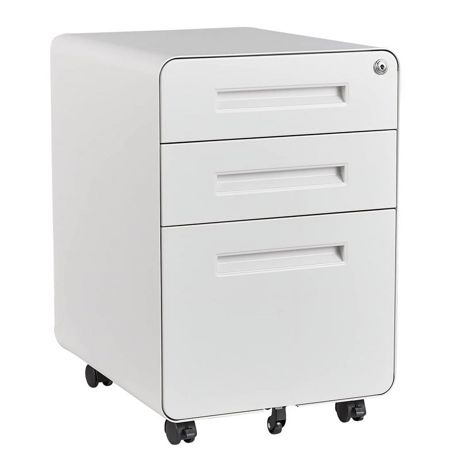 MIIIKO 3-Drawer Rolling File Cabinet, Metal Mobile File Cabinet with Lock, Filing Cabinet Under Desk fits Legal/Letter/A4 Size for Home/Office
