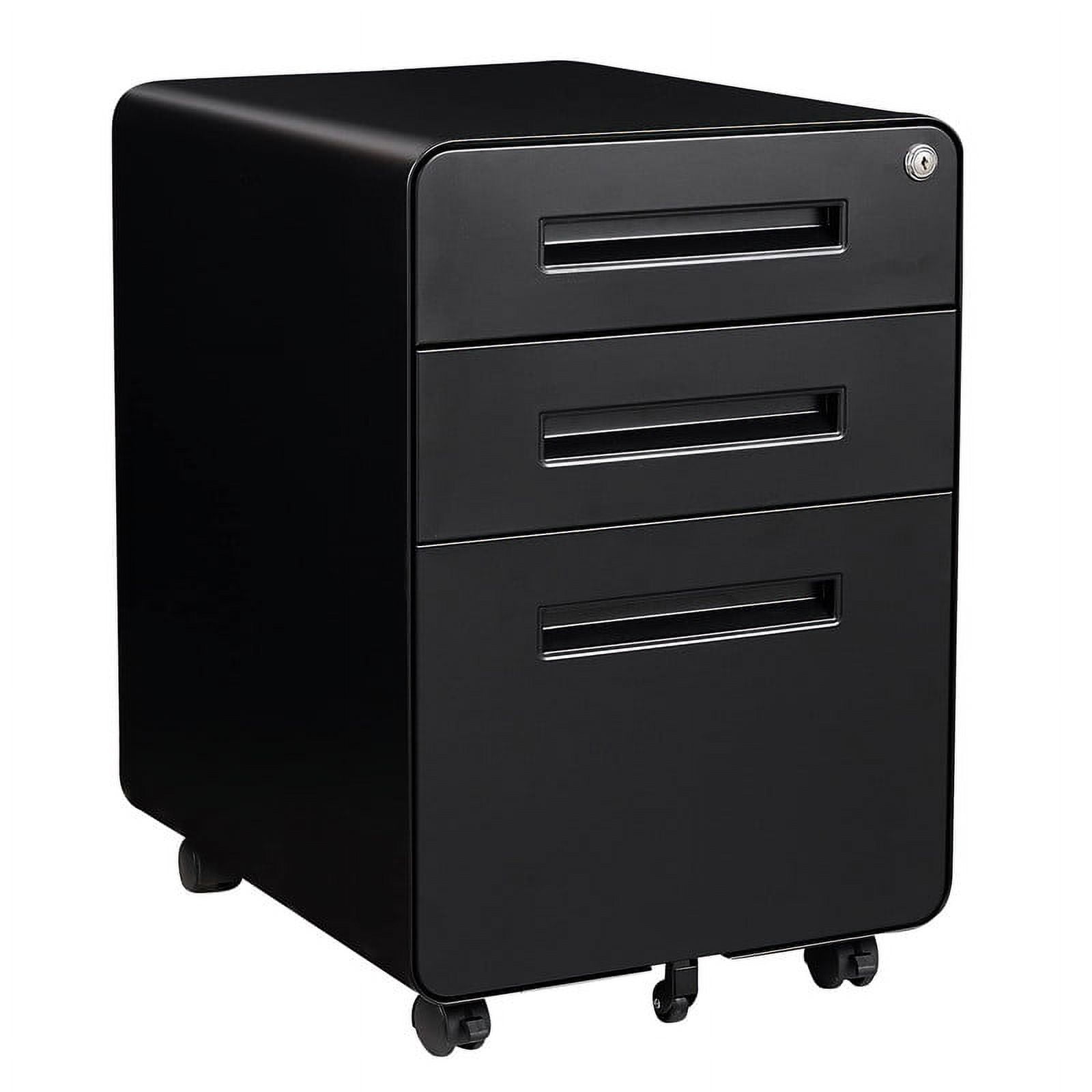 Black Metal 3-Drawer Lockable Mobile Filing Cabinet