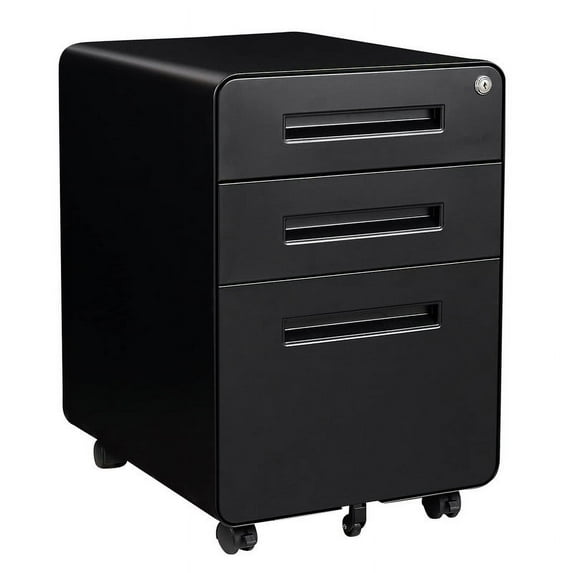 MIIIKO 3-Drawer Rolling File Cabinet, Metal Mobile File Cabinet with Lock, Filing Cabinet Under Desk fits Legal/Letter/A4 Size for Home/Office
