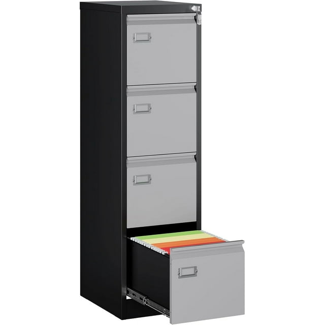 MIIIKO 4 Drawer File Cabinet, Metal Vertical Filing Cabinets with Lock, Home Office File Folders Storage Cabinet for Letter Legal A4 File Size