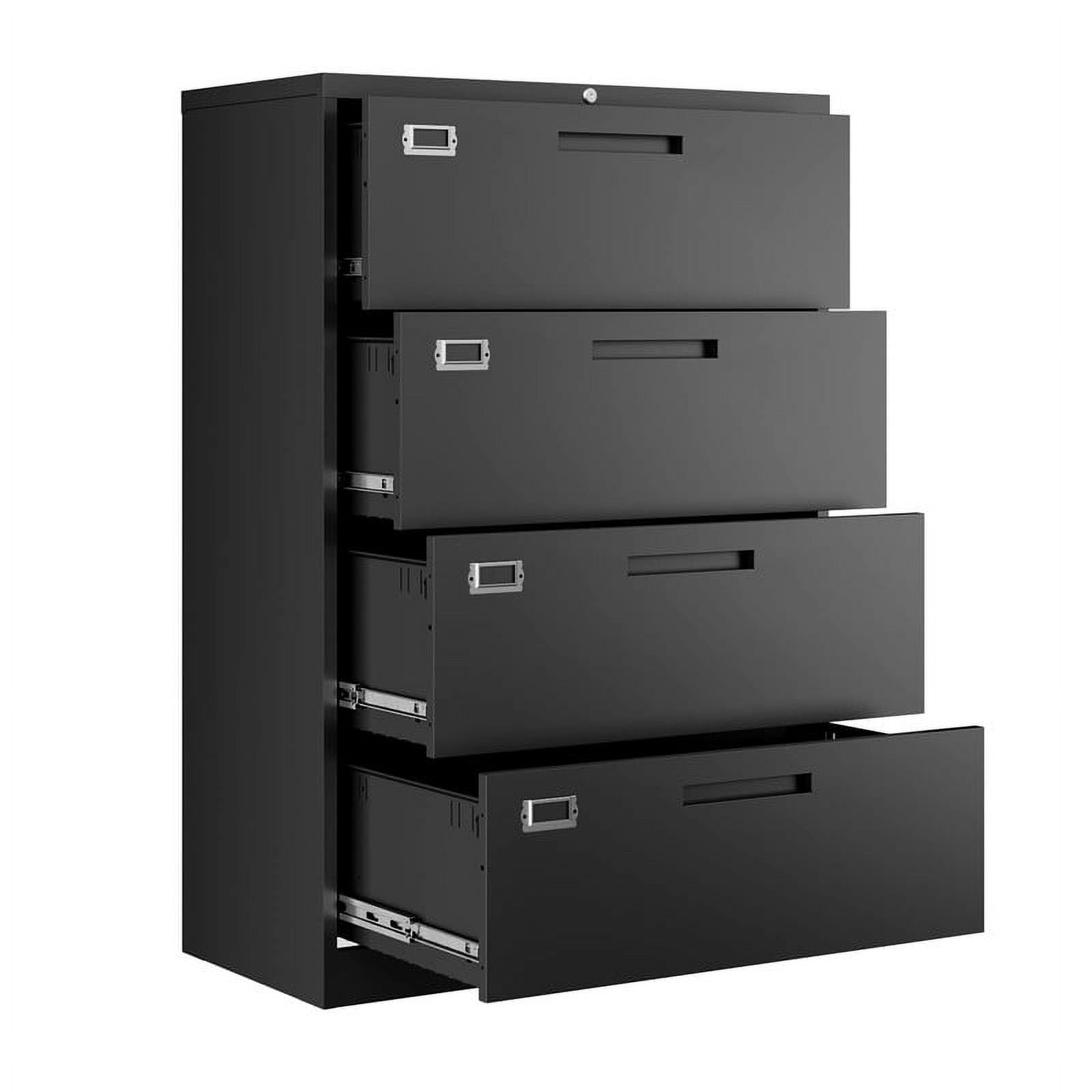 Black Steel 4-Drawer Lockable Lateral Filing Cabinet