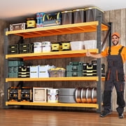MIIIKO 4-Tier Metal Adjustable Storage Shelves, 79"W x 24"D x 79"H, 7000LBS Capacity Industrial Utility Shelving Unit,Steel Rack for Garage Warehouse Basement,Black&Orange