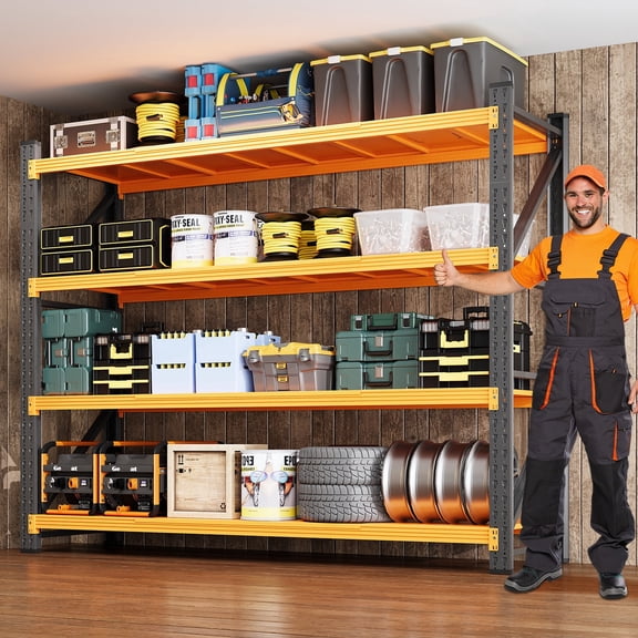 MIIIKO 4-Tier Metal Adjustable Storage Shelves, 79"W x 24"D x 79"H, 7000LBS Capacity Industrial Utility Shelving Unit,Steel Rack for Garage Warehouse Basement,Black&Orange
