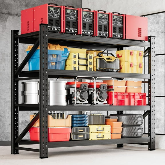 MIIIKO 48" W Storage Shelves,3000LBS Metal Garage Storage Shelving,Heavy Duty Adjustable Unit Storage Shelves for Warehouse,Basement,48" W x 24" D x 70" H,Black