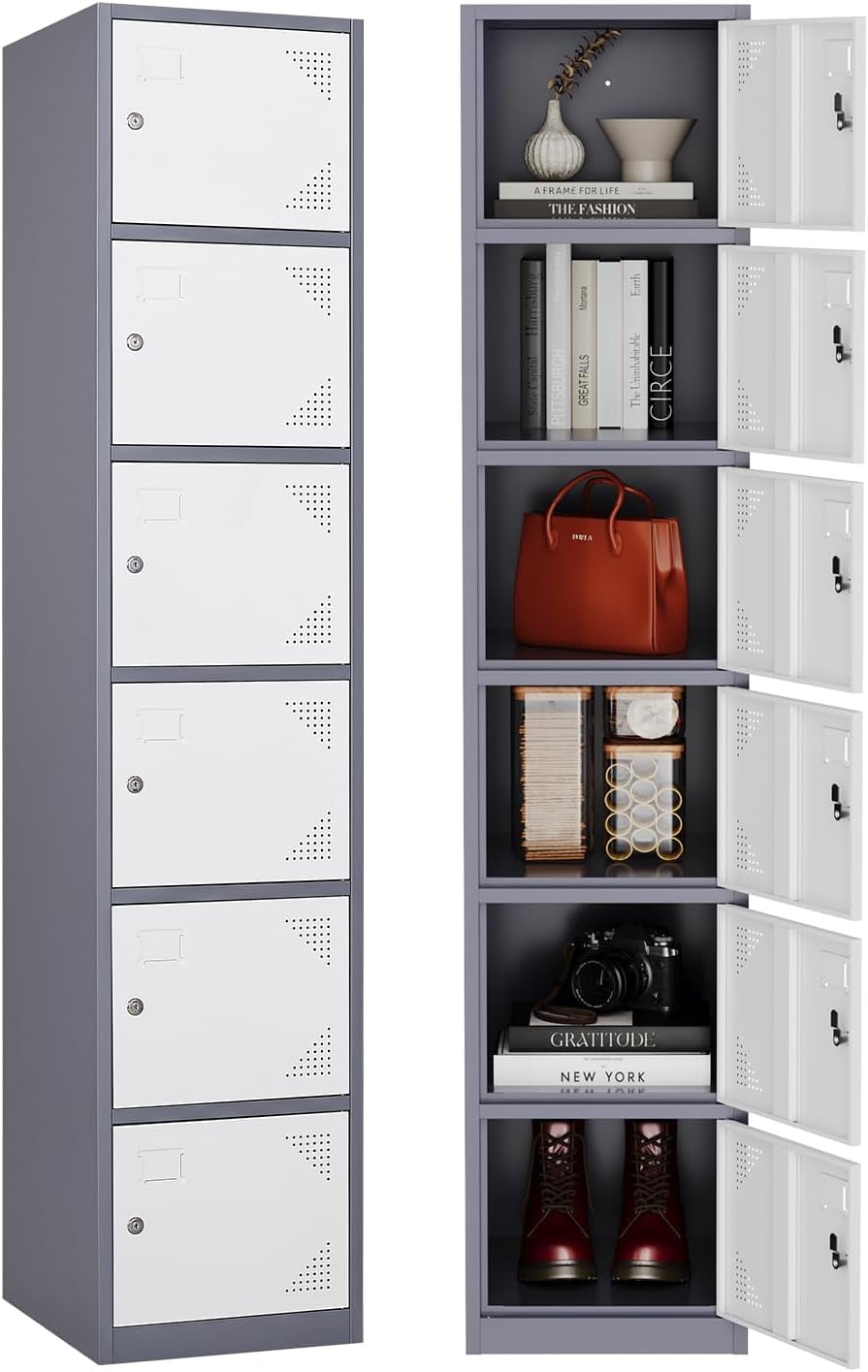 MIIIKO 6 Door Locker, Storage Lockers Cabinet with Keys, Lockable ...