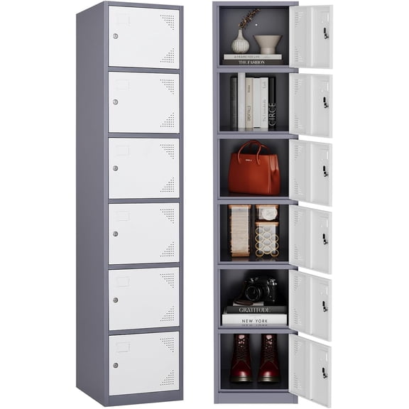 MIIIKO 6 Door Locker, Storage Lockers Cabinet with Keys, Lockable Locker Cabinet for Employees, School, Gym and Home Office